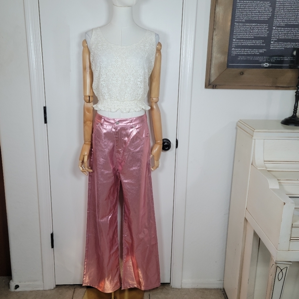 Meshki Minnie Metallic Pink Straight Jeans Size M